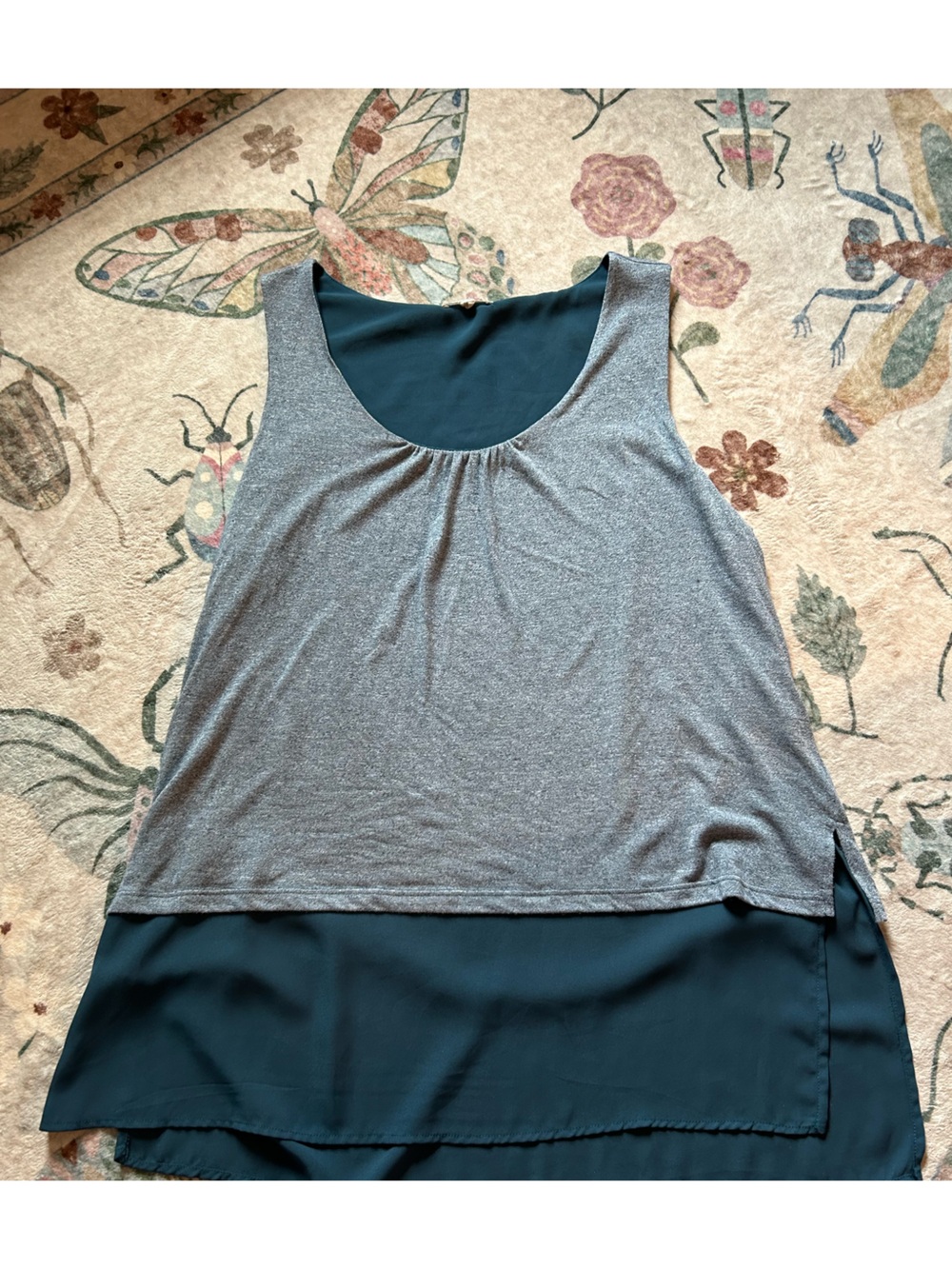 Pleione Teal and Grey Layered Tank Blouse - Picture 1 of 7